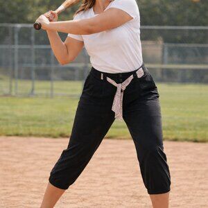 Easton, XXL black baseball pants with pink belt
Tie. Active wear softball